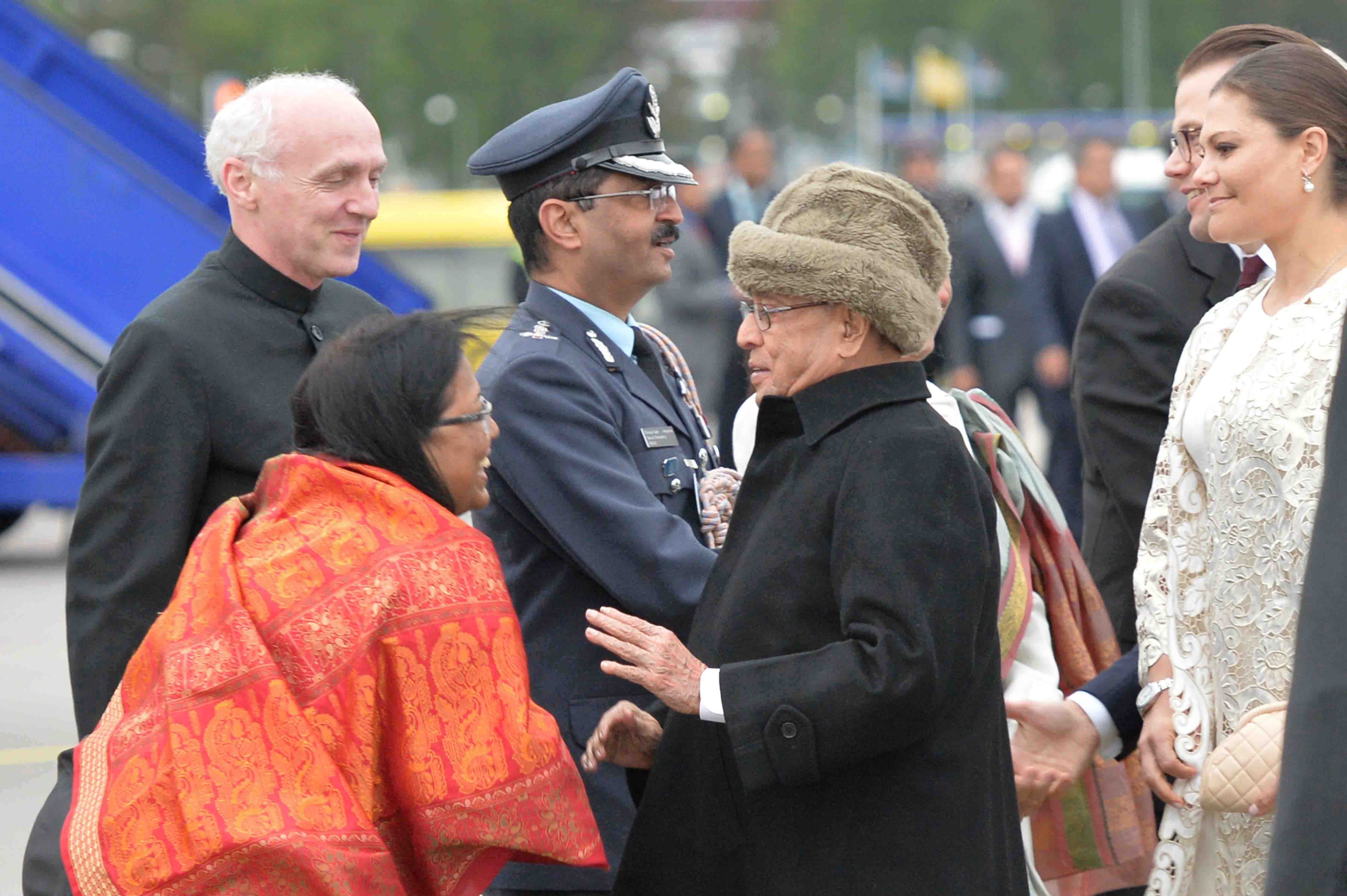 The Ambassador of India to Sweden, Mrs. Banashri Bose Harrison bidding farewell to the President of India, Shri Pranab Mukherjee during his departure from Stockholm (Arlanda Airport) in Sweden on June 2, 2015.