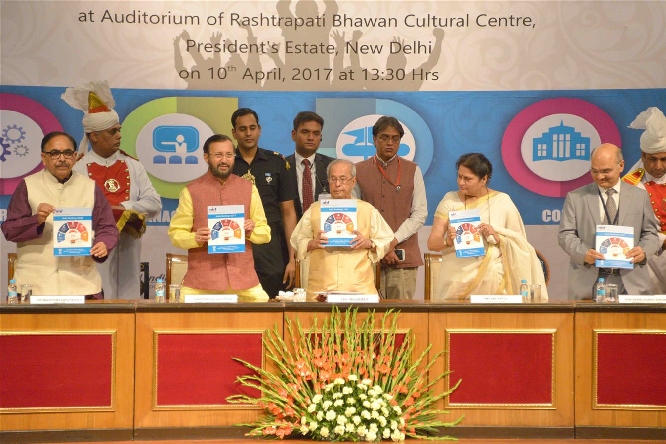 The President of India, Shri Pranab Mukherjee releasing the India Rankings 2017 (National Institutional Ranking Framework - 2017) at Rashtrapati Bhavan Auditorium on April 10, 2017.