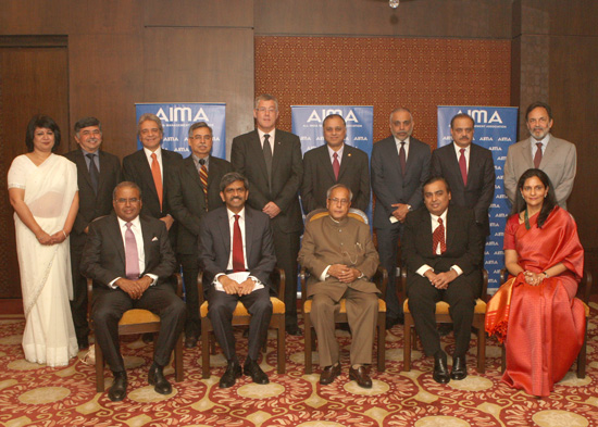 The President of India, Shri Pranab Mukherjee with the recipients of All India Management Association (AIMA) Managing India Awards – 2013 at Hotel Taj Palace in New Delhi on April 11, 2013.