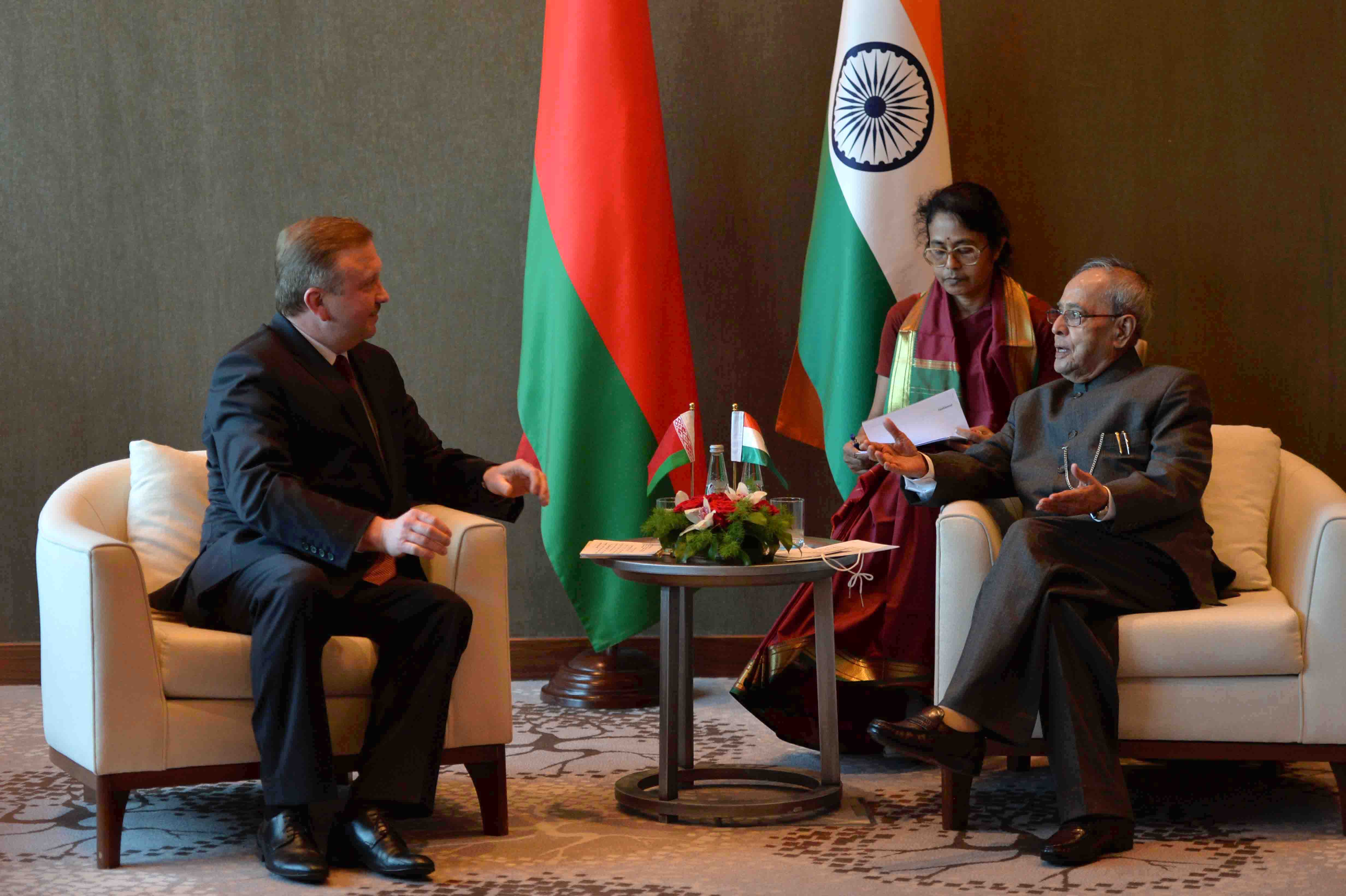 The Prime Minister of Republic of Belarus, H.E. Mr. Andrei V. Kobyakov calling on the President of India, Shri Pranab Mukherjee at Hotel Renaissance at Minsk in Belarus on June 3, 2015.