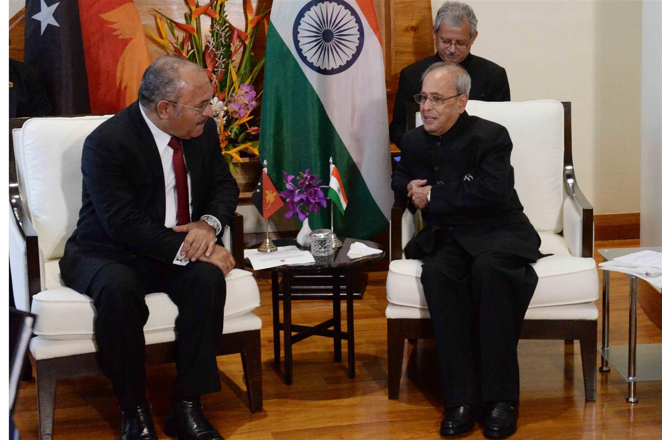 The Prime Minister of Papua New Guinea, Hon. Peter O’Neill calling on the President of India, Shri Pranab Mukherjee at Port Moresby in Papua New Guinea on April 28, 2016. 