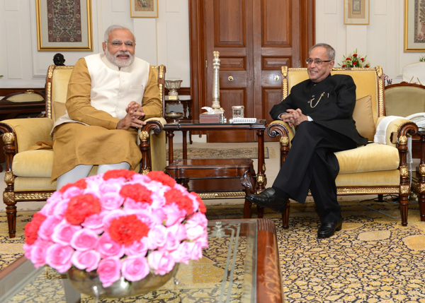 The Leader of the BJP Parliamentary Party, Shri Narendra Modi calling on the President of India, Shri Pranab Mukherjee at Rashtrapati Bhavan in New Delhi on May 20, 2014. 