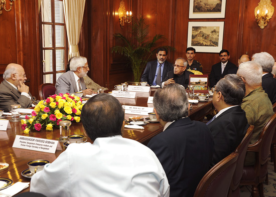 The President of India, Shri Pranab Mukherjee meeting with the delegation from Bangladesh led by the Chairman of the Centre for Policy Dialogue, Prof. Rehman Sobhan at Rashtrapati Bhavan on in New Delhi October 05, 2012.