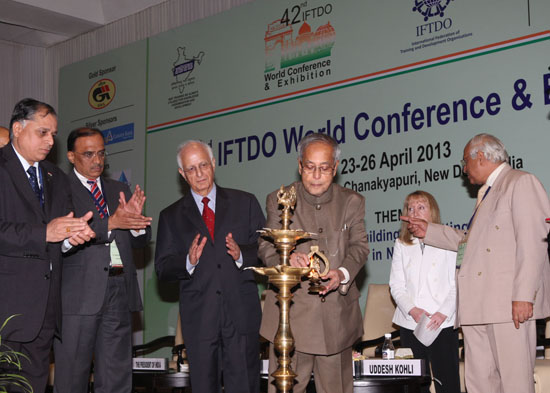 The President of India, Shri Pranab Mukherjee inaugurating the 42nd International Federation for Training and Development Organization (IFTDO) World Conference and Exhibition at Ashoka Hotel in New Delhi on April 23, 2013.