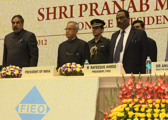 The President of India, Shri Pranab Mukherjee at the Federation of Indian Export Organisations Niryat Bandhu Awards function at Vigyan Bhavan in New Delhi on October 05, 2012.