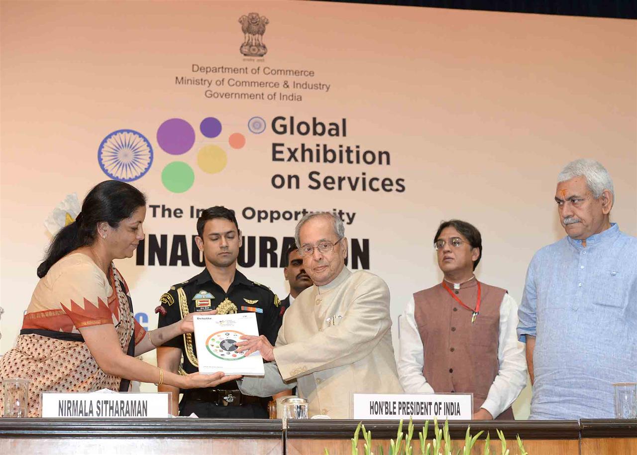 The President of India, Shri Pranab Mukherjee at the inauguration of the 3rd edition of the Global Exhibition on Services (GES-2017) at Rashtrapati Bhavan on April 17, 2017.