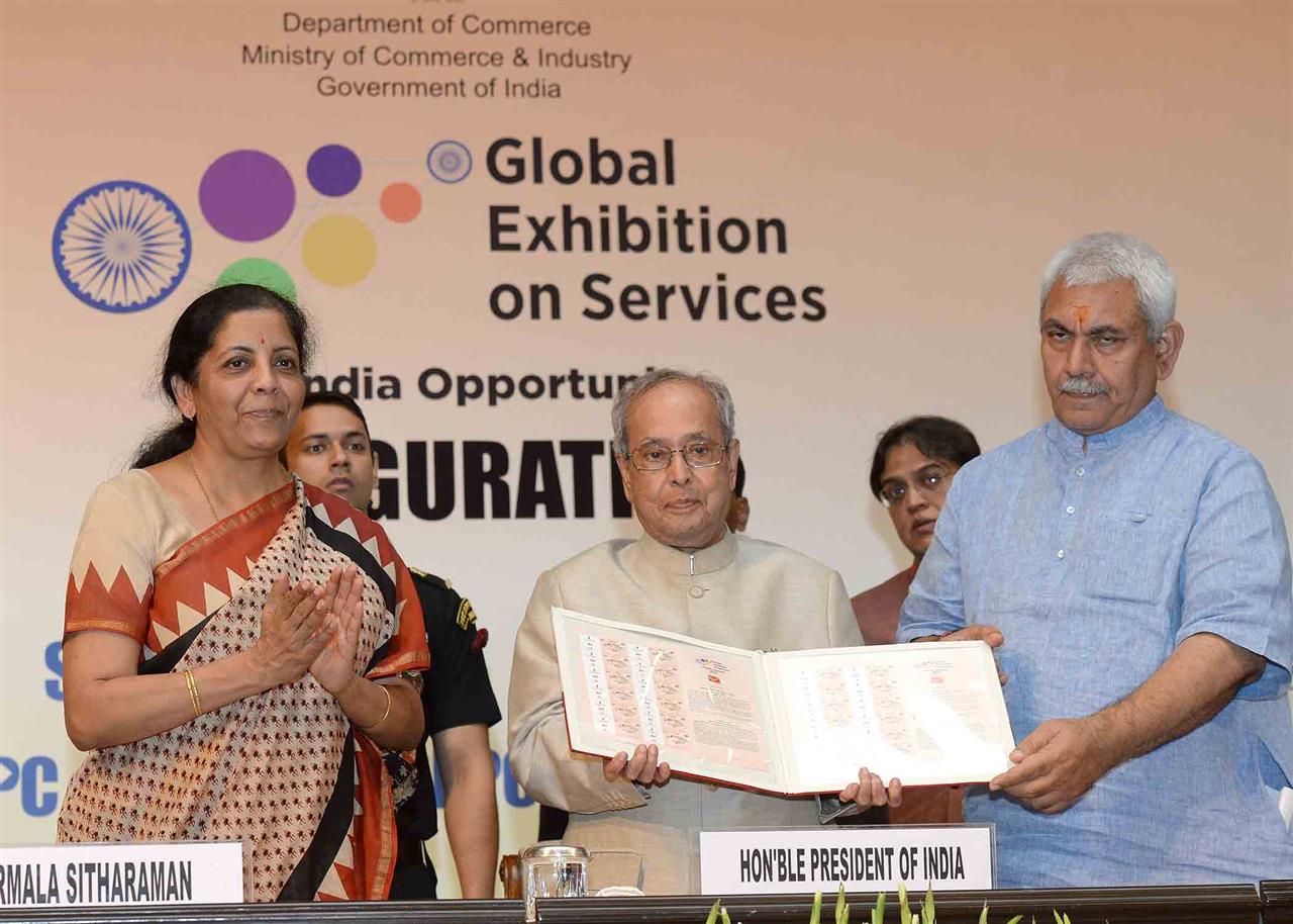 The President of India, Shri Pranab Mukherjee at the inauguration of the 3rd edition of the Global Exhibition on Services (GES-2017) at Rashtrapati Bhavan on April 17, 2017.