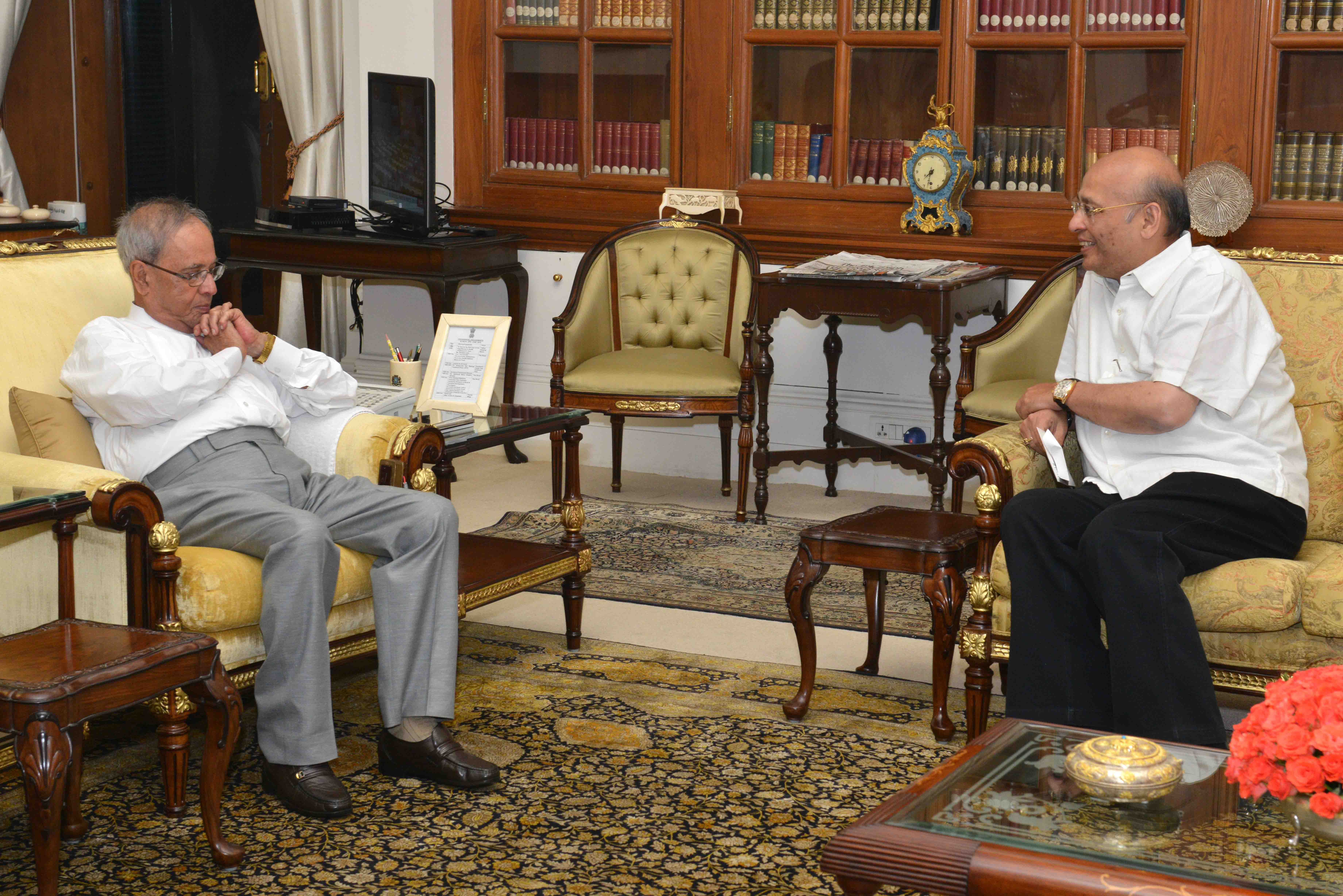 The President of India, Shri Pranab Mukherjee with Dr. Abhishek Manu Singhvi at Rashtrapati Bhavan on June 08, 2015.