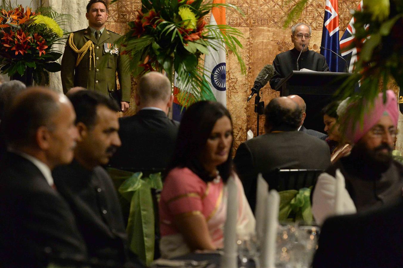 The President India, Shri Pranab Mukherjee addressing at the Banquet hosted by the Governor General of New Zealand, H.E. Lieutenant General, The Rt. Hon’ble Sir Jerry Mateparae, GNZM, QSO at Government House at Auckland in New Zealand on April 30, 2016. 