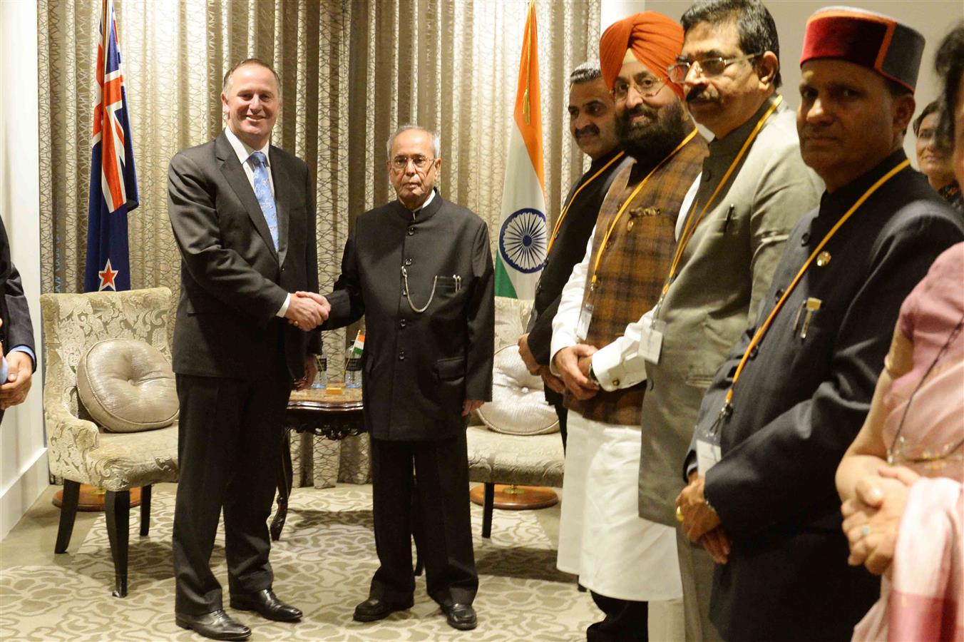 The Prime Minister of New Zealand, John Key calling on the President of India, Shri Pranab Mukherjee at Auckland in New Zealand on May 01, 2016. 