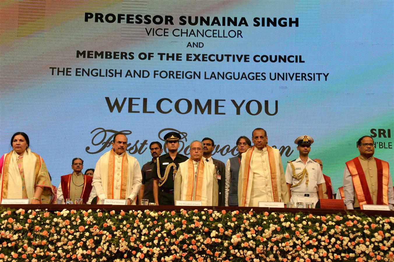 The President of India, Shri Pranab Mukherjee at the First Convocation of the English and Foreign Languages University, Hyderabad at Hyderabad in Telangana on April 26, 2017.