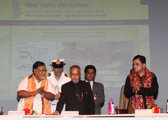 The President of India, Shri Pranab Mukherjee launching the “BICHITRA” a Rabindranath Tagore Online Variorum at Jadavpur University, Kolkata on May 5, 2013.Also seen is the Minister of Commerce and Industries, Industrial Reconstruction, Public Enterprise,