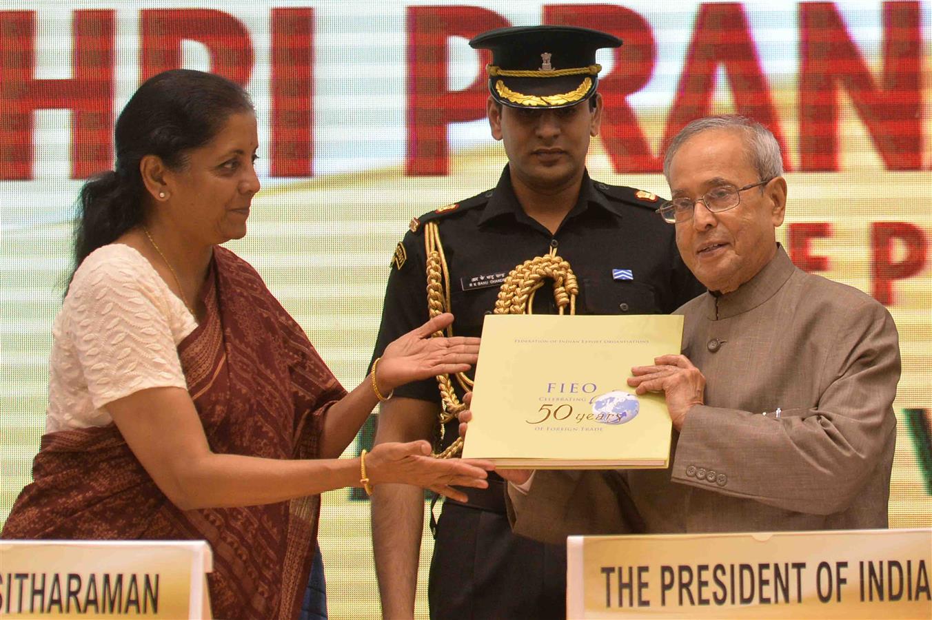 The President of India, Shri Pranab Mukherjee at the Golden Jubilee Celebrations of Federation of Indian Export Organisation (FIEO) at Vigyan Bhavan in New Delhi on May 04, 2016. 