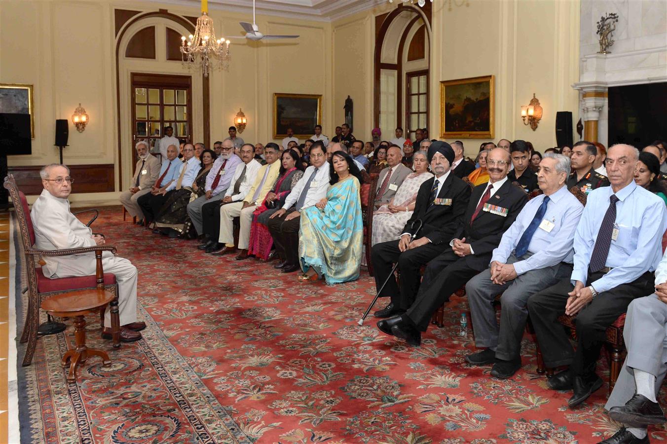 The President of India, Shri Pranab Mukherjee attending at the Second Official reunion of Aides-de-camp (AsDC) to the President at Rashtrapati Bhavan on April 29, 2017.