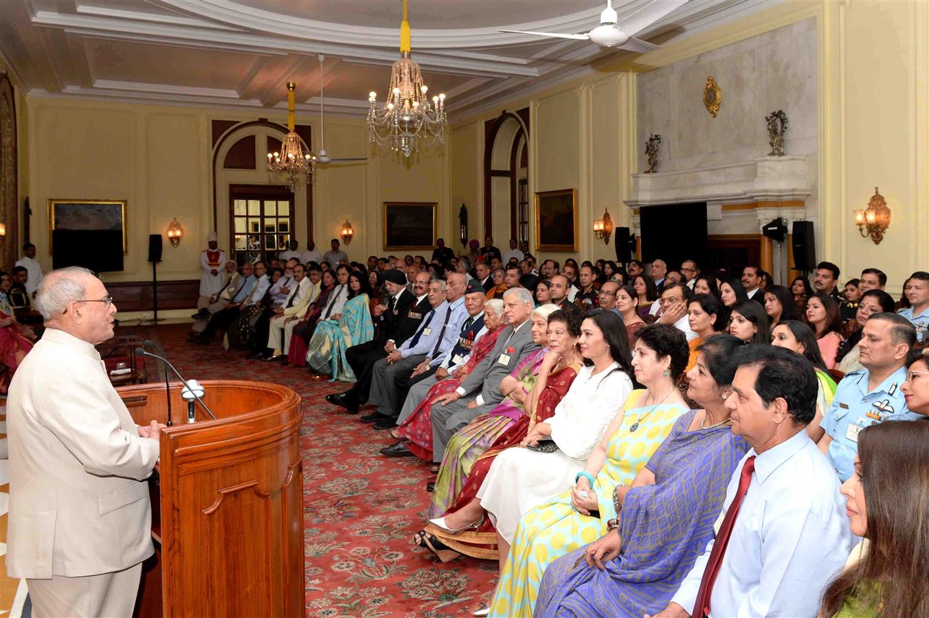 The President of India, Shri Pranab Mukherjee addressing at the Second Official reunion of Aides-de-camp (AsDC) to the President at Rashtrapati Bhavan on April 29, 2017.