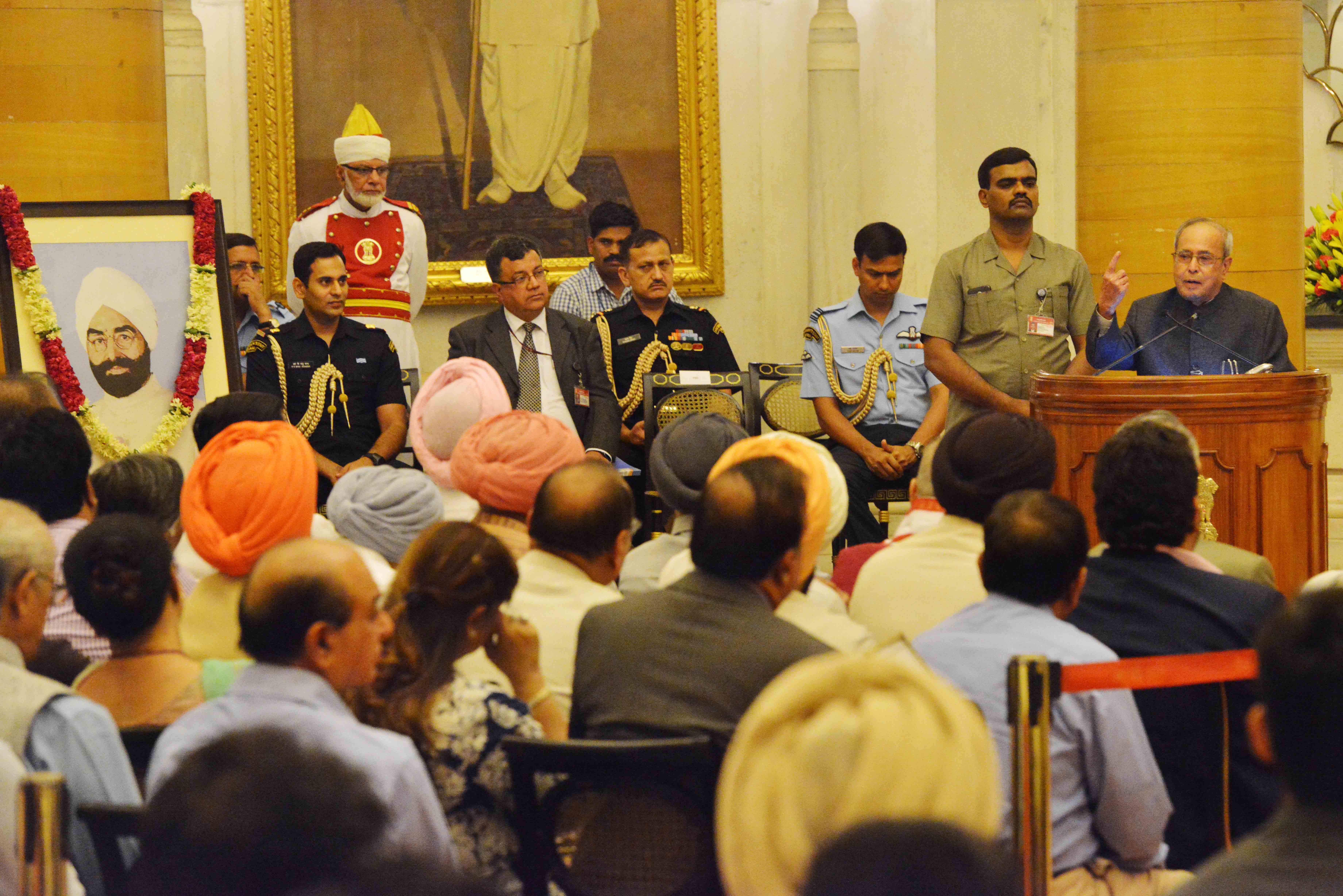 The President of India, Shri Pranab Mukherjee addressing at the 100th birthday celebrations of late Giani Zail Singh, former president of India at Rashtrapati Bhavan on May 05, 2016. 