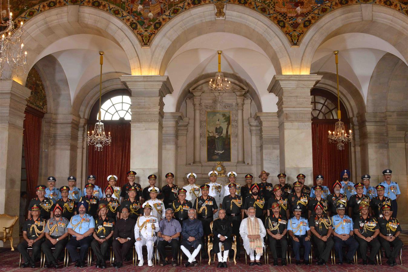 The President of India, Shri Pranab Mukherjee with recipients of Gallantry Awards and Distinguished Service Decorations at a Defence Investiture Ceremony in Rashtrapati Bhavan on May 07, 2016. 