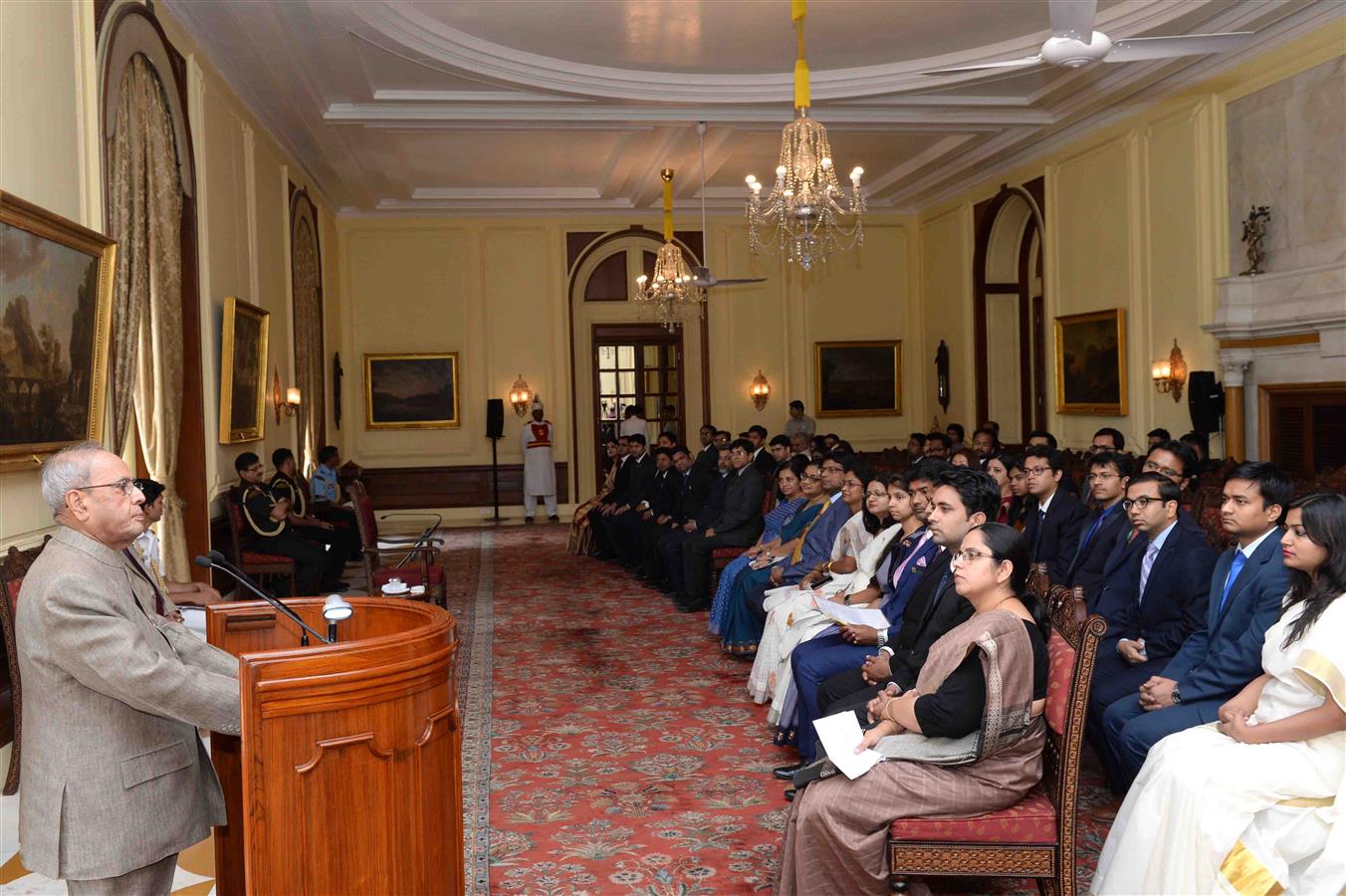 The President of India, Shri Pranab Mukherjee interacting with Probationers of Indian Defence Accounts Service (IDAS), Indian Civil Accounts Service (ICAS) and Indian Post & Telecommunication Account and Financial Service (IP & TAFS) of 2016 Batch from th