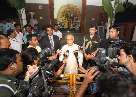 The President of India, Shri Pranab Mukherjee interacting with members of the media at Mirati Residence in west Bengal on October 20, 2012.