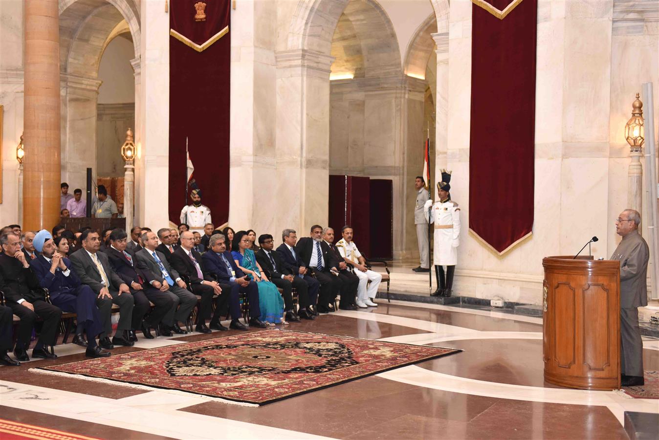 The President of India, Shri Pranab Mukherjee meeting with participants of the 8th Annual Heads of Missions Conference at Rashtrapati Bhavan on May 6, 2017.