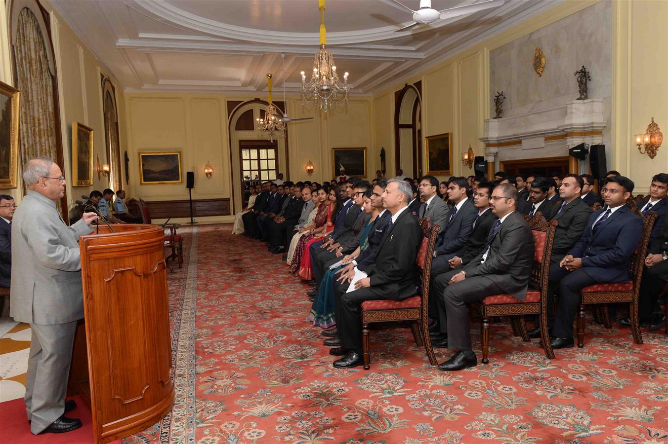 The President of India, Shri Pranab Mukherjee interacting with Probationers of the Indian Civil Accounts Service, Indian Defence Accounts Service, Indian Postal & Telegraph Finance & Accounts Service and Indian Railway Accounts Service from National Insti 