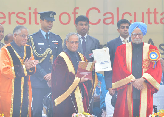 The President of India, Shri Pranab Mukherjee releasing the book of Challenge and Opportunities in Science & Technology and the Science Technology and Innovation Policy – 2013 at the inauguration of the 100th session of Indian Science Congress at Salt Lak