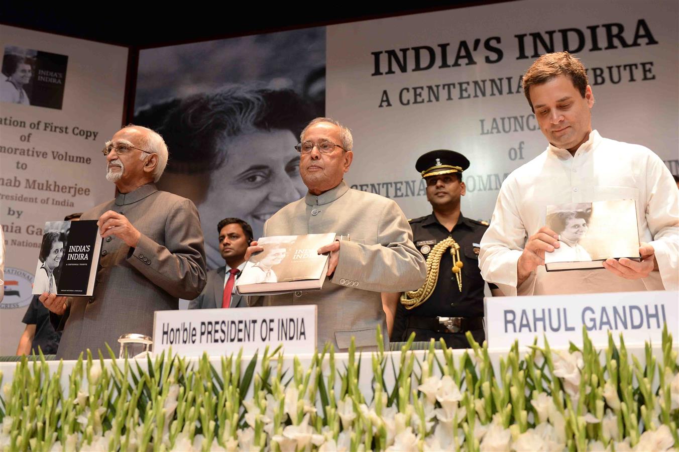 The President of India, Shri Pranab Mukherjee receiving the first copy of book “India’s Indira: A Centennial Tribute” in New Delhi on May 13, 2017.