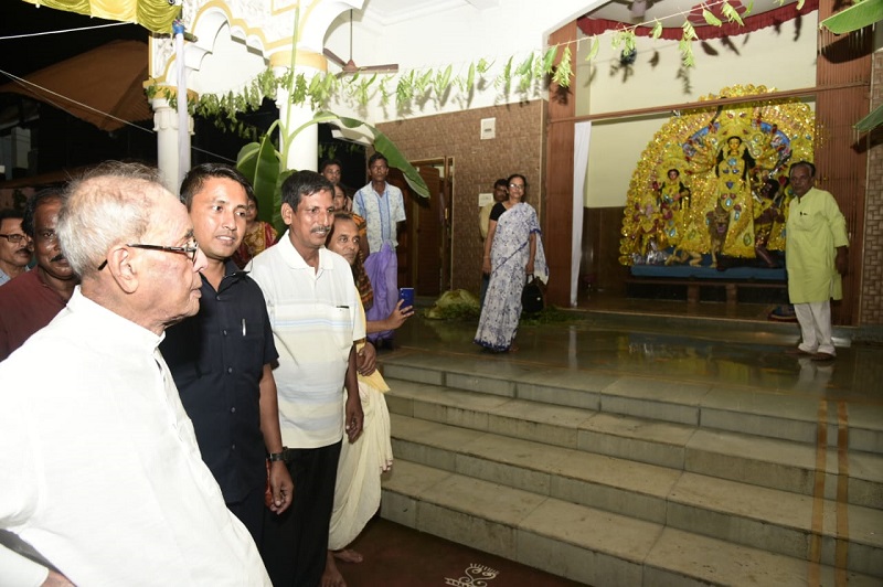 The Former President of India, Shri Pranab Mukherjee on Durga Puja at his village, Mirati in Birbhum, West Bengal.