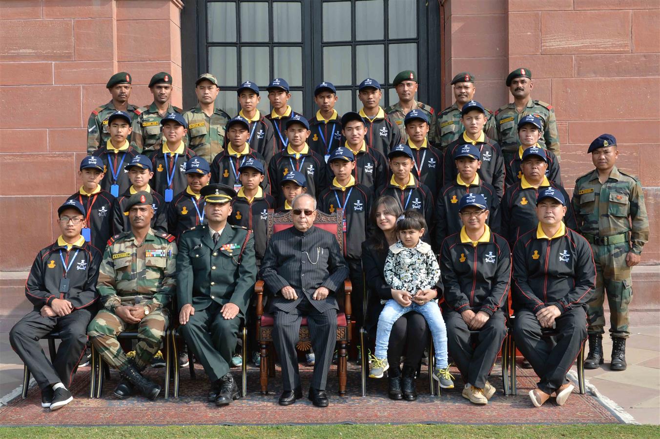 The President of India, Shri Pranab Mukherjee with Children's from Imphal attending National Integration Tour organised by Sector 9, Assam Rifles at Rashtrapati Bhavan on Janauary 14, 2017.