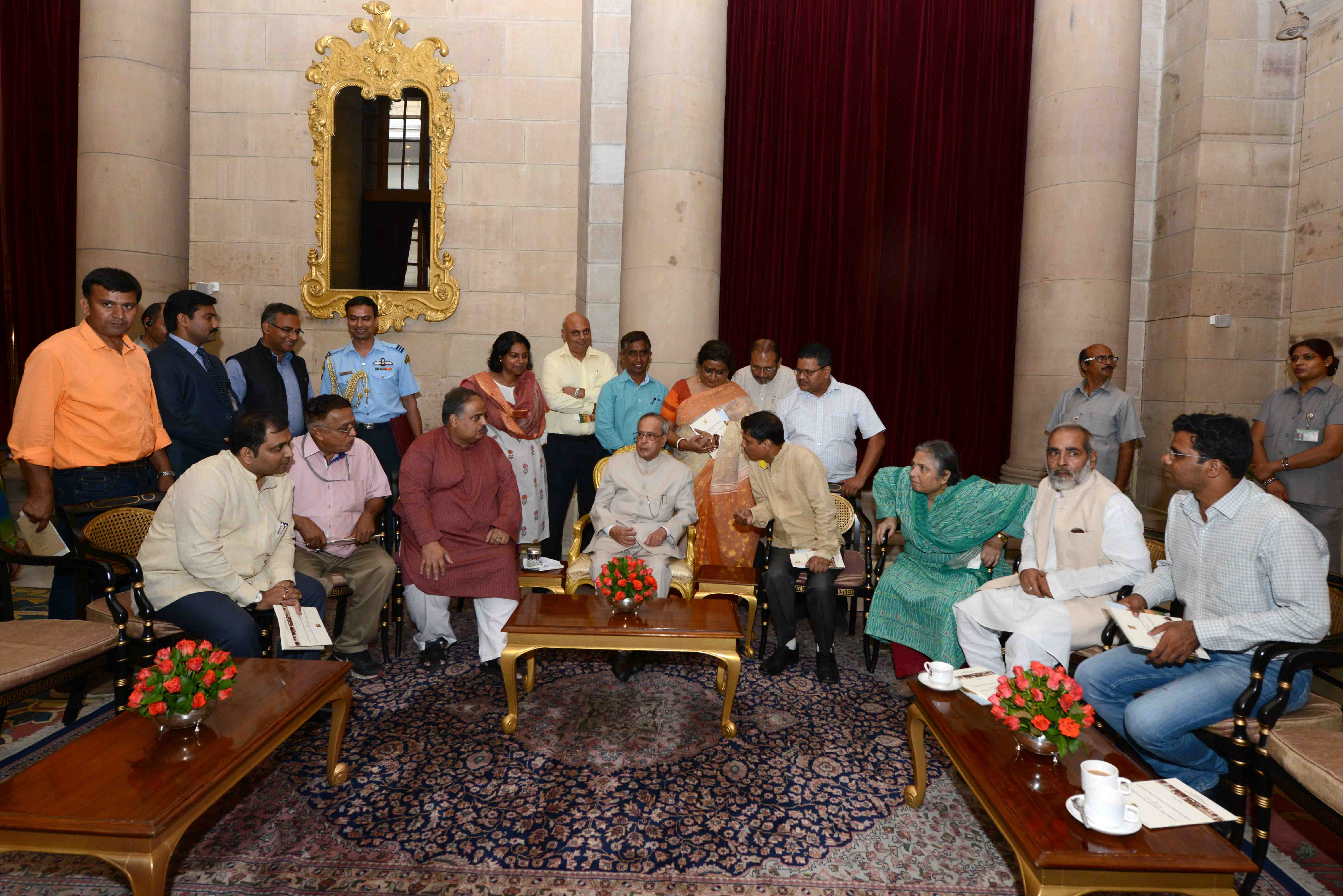 The President of India, Shri Pranab Mukherjee interacting with Media Personnel at Rashtrapati Bhavan on August 3, 2015.