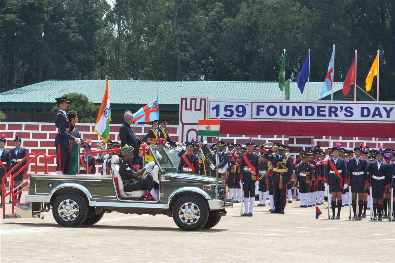 The President of India, Shri Pranab Mukherjee inspecting the parade at the 159th Founder’s Day Celebrations of Lawrence School at Ootacamund, The Nigiris in Tamil Nadu on May 23, 2017.