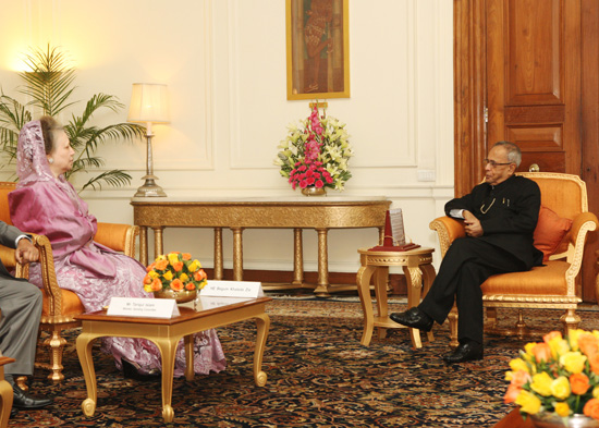 H.E. Begum Khaleda Zia, Leader of Opposition and Chairperson, Bangladesh National Party called on The President of India, Shri Pranab Mukherjee at Rashtrapati Bhavan in New Delhi on November 3, 2012.