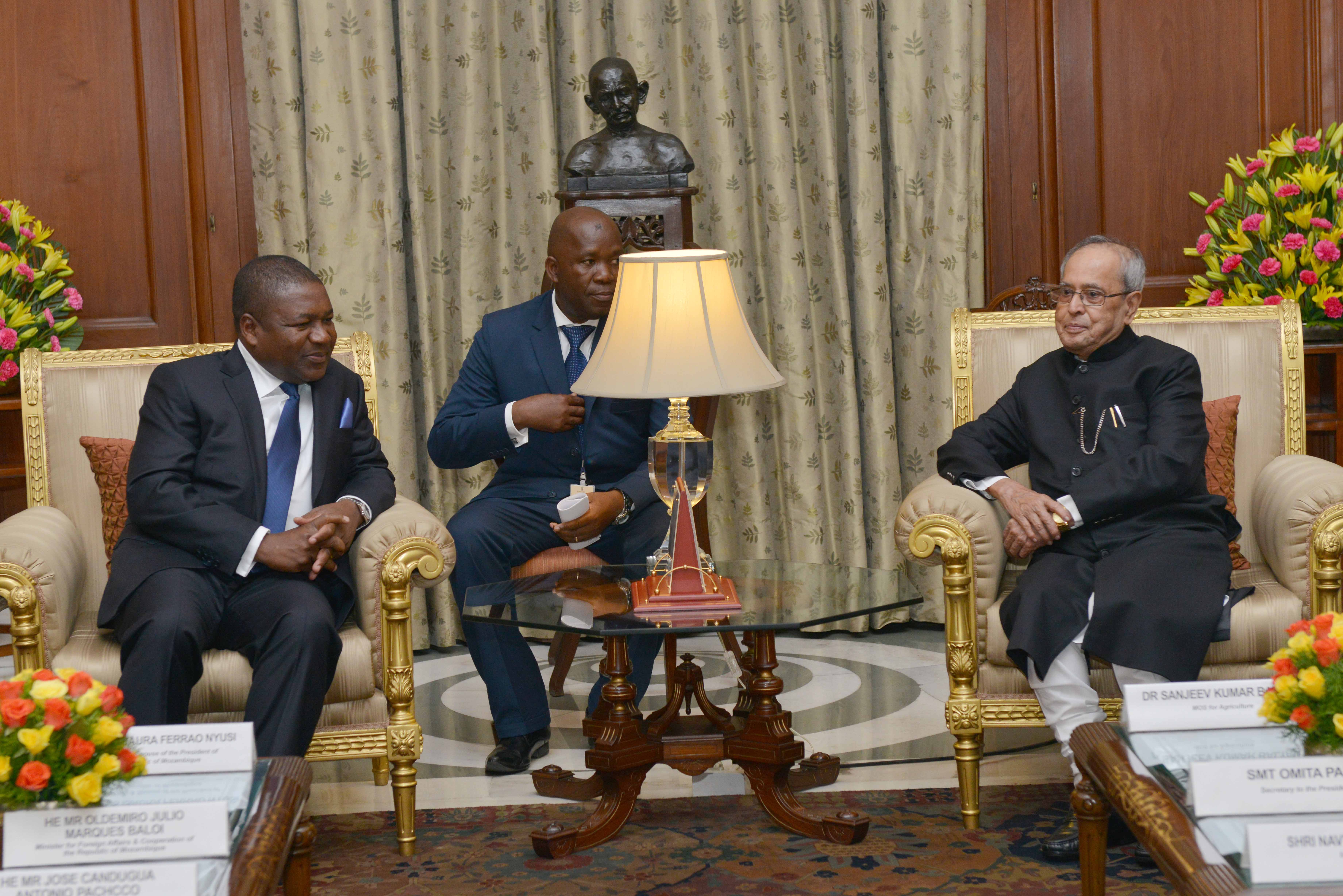 The President of the Republic of Mozambique, H.E. Mr. Filipe Jacinto Nyusi calling on the President of India, Shri Pranab Mukherjee at Rashtrapati Bhavan on August 5, 2015.