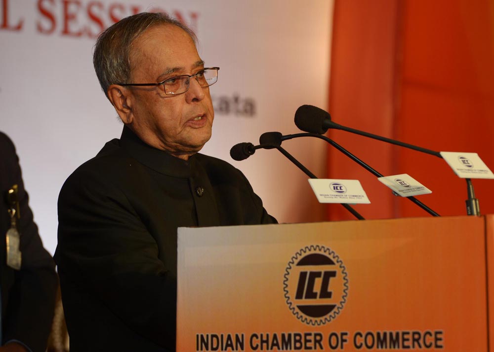 The President of India, Shri Pranab Mukherjee addressing the Annual General Meeting of Indian Chamber of Commerce (ICC) at Kolkata on August 2, 2014. 