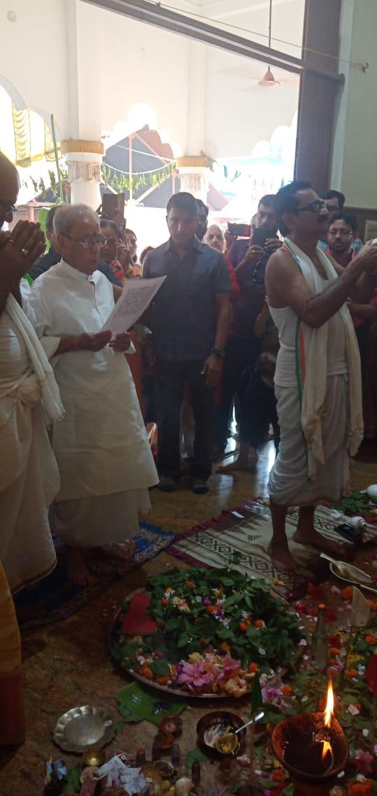 The Former President of India, Shri Pranab Mukherjee on Durga Puja at his village, Mirati in Birbhum, West Bengal.