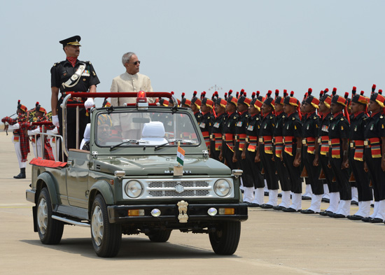 The President of India, Shri Pranab Mukherjee inspecting the Guard of Honour on his arrival at Bhopal Airport in Madhya Pradesh on June 6, 2013.