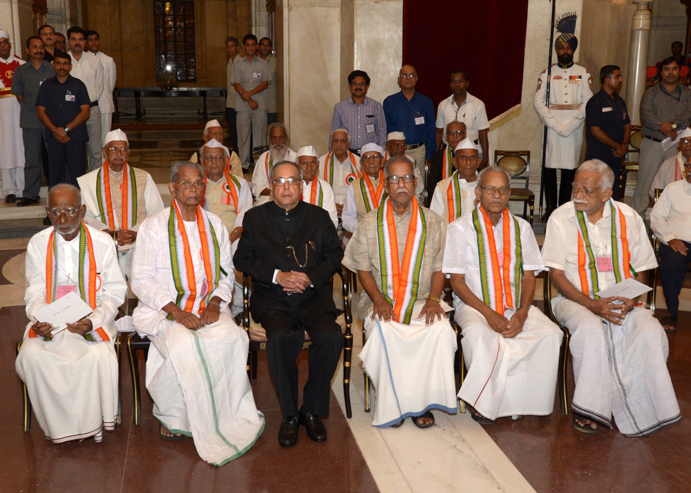 The President of India, Shri Pranab Mukherjee hosted an ‘At Home’ reception for freedom fighters on the occasion of the 72nd anniversary of the Quit India Movement at Rashtrapati Bhavan on August 9, 2014. 