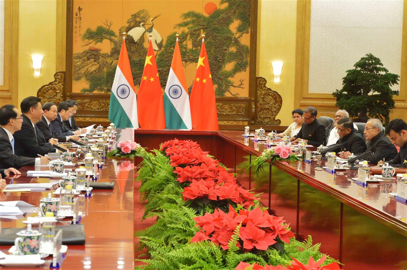 The President of India, Shri Pranab Mukherjee during the delegation level talks with the President of People's Republic of China, Xi Jinping at Great Hall of the People in Beijing, People’s Republic of China on May 26, 2016. 