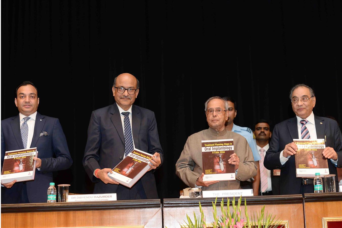 The President of India, Shri Pranab Mukherjee receiving the first copy of the Book 'Colour Atlas of Oral Implantology' at Rashtrapati Bhavan Auditorium on May 29, 2017.