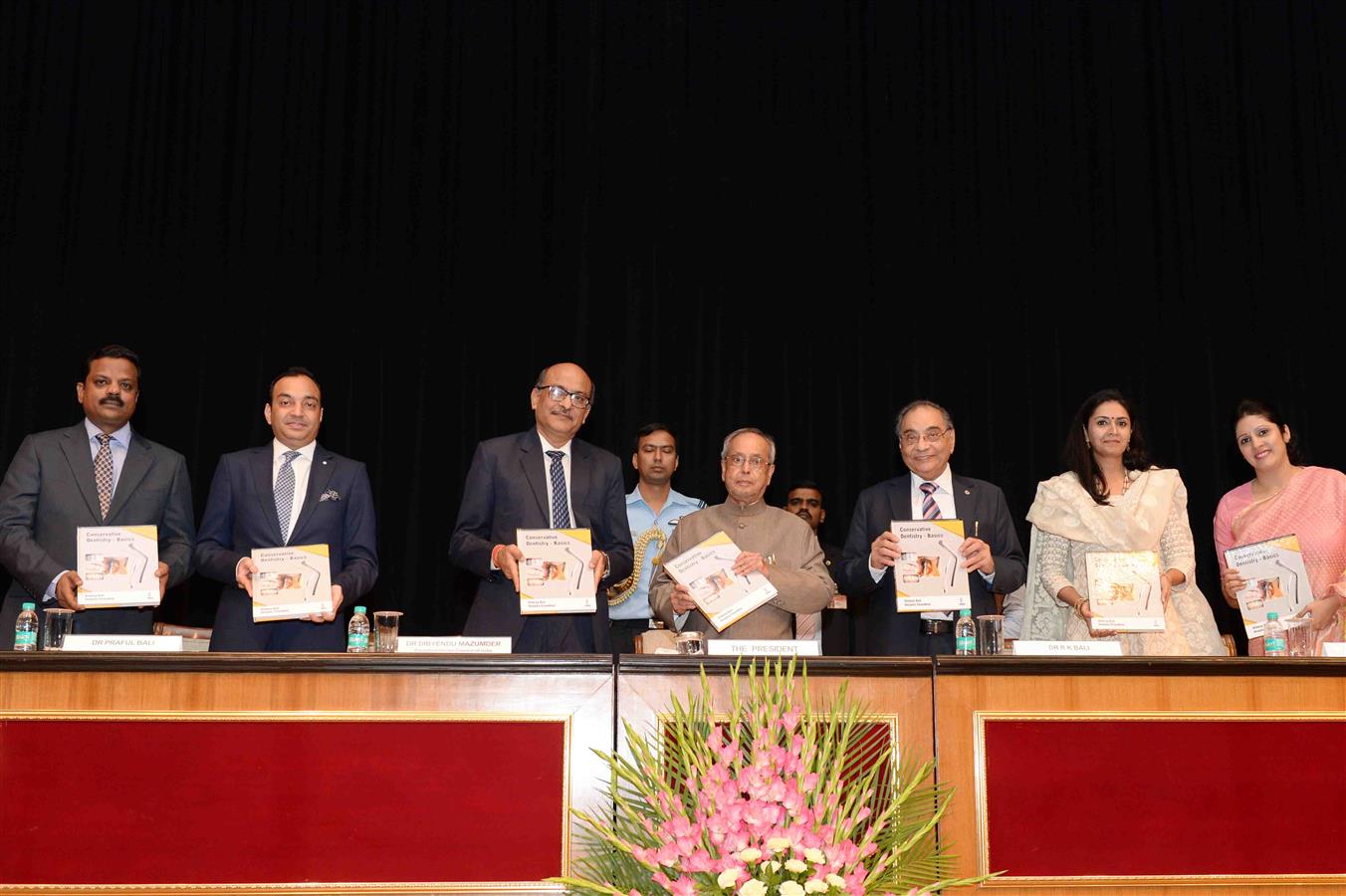 The President of India, Shri Pranab Mukherjee receiving the first copy of the Book 'Conservative Dentistry - Basics' at Rashtrapati Bhavan Auditorium on May 29, 2017.