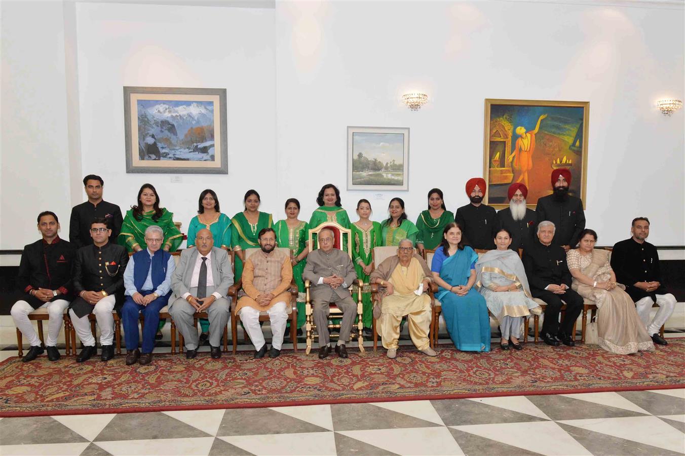 The President of India, Shri Pranab Mukherjee with recipients of Malti Gyan Peeth Puraskars for the year 2017 at Rashtrapati Bhavan Auditorium on May 29, 2017.