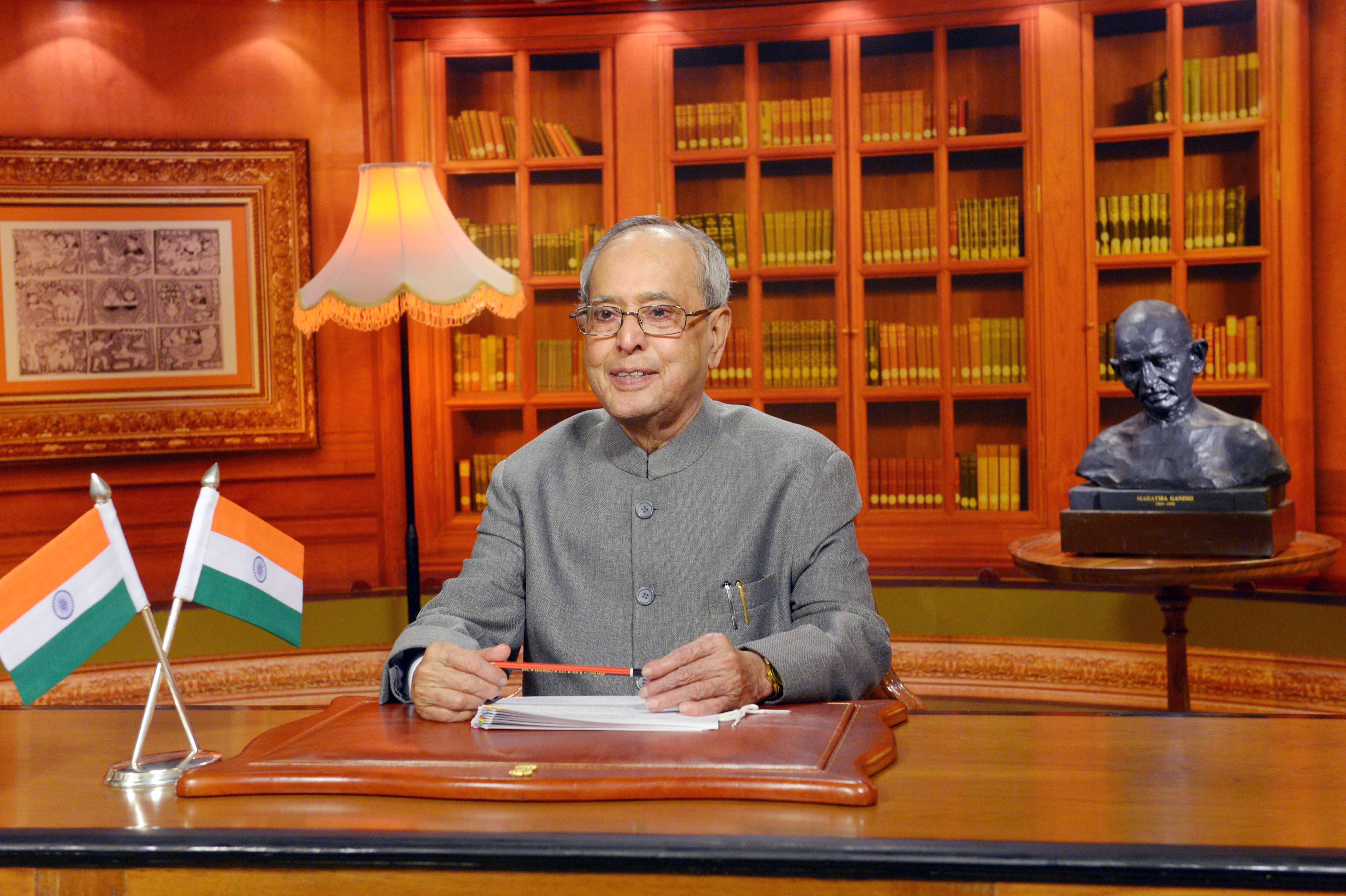 The President of India, Shri Pranab Mukherjee addressing to the Nation on the Eve of India’s 69th Independence Day at New Delhi on August 14, 2015.