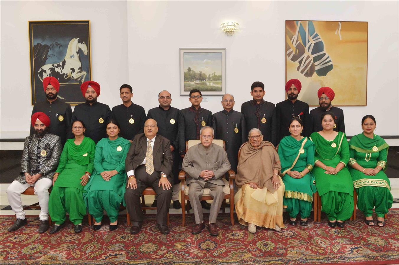 The President of India, Shri Pranab Mukherjee with the awardees after presenting the Malti Gyan Peeth Puruskars at Rashtrapati Bhavan on May 29, 2016. 