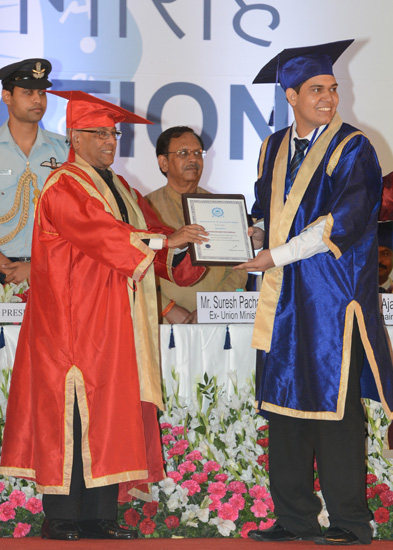 The President of India, Shri Pranab Mukherjee while presenting a degree to the student at the first convocation of Indian Institute of Technology at Indore in Madhya Pradesh on June 8, 2013.