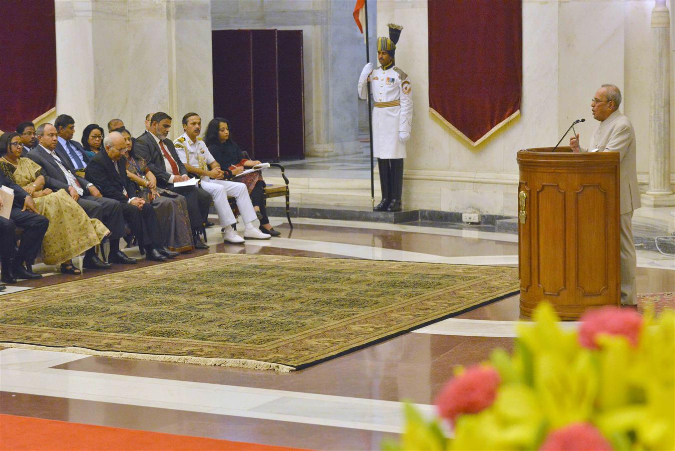 The President of India, Shri Pranab Mukherjee addressing the delegation of Seventh Annual Heads of Mission Conference at Rashtrapati Bhavan on May 30, 2016. 