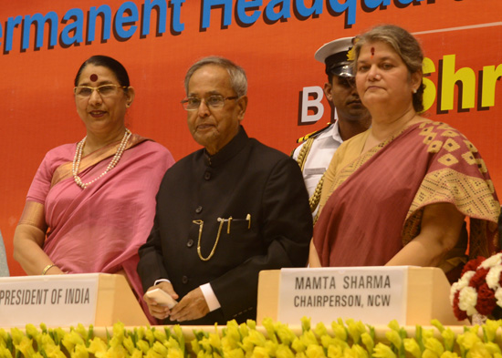 The President of India, Shri Pranab Mukherjee laying a foundation stone of ‘Nirbhaya Bhawan’ the permanent headquarters of National Commission for Women at Vigyan Bhawan in New Delhi on June 11, 2013. The Union Minister of State (Independent Charge) for