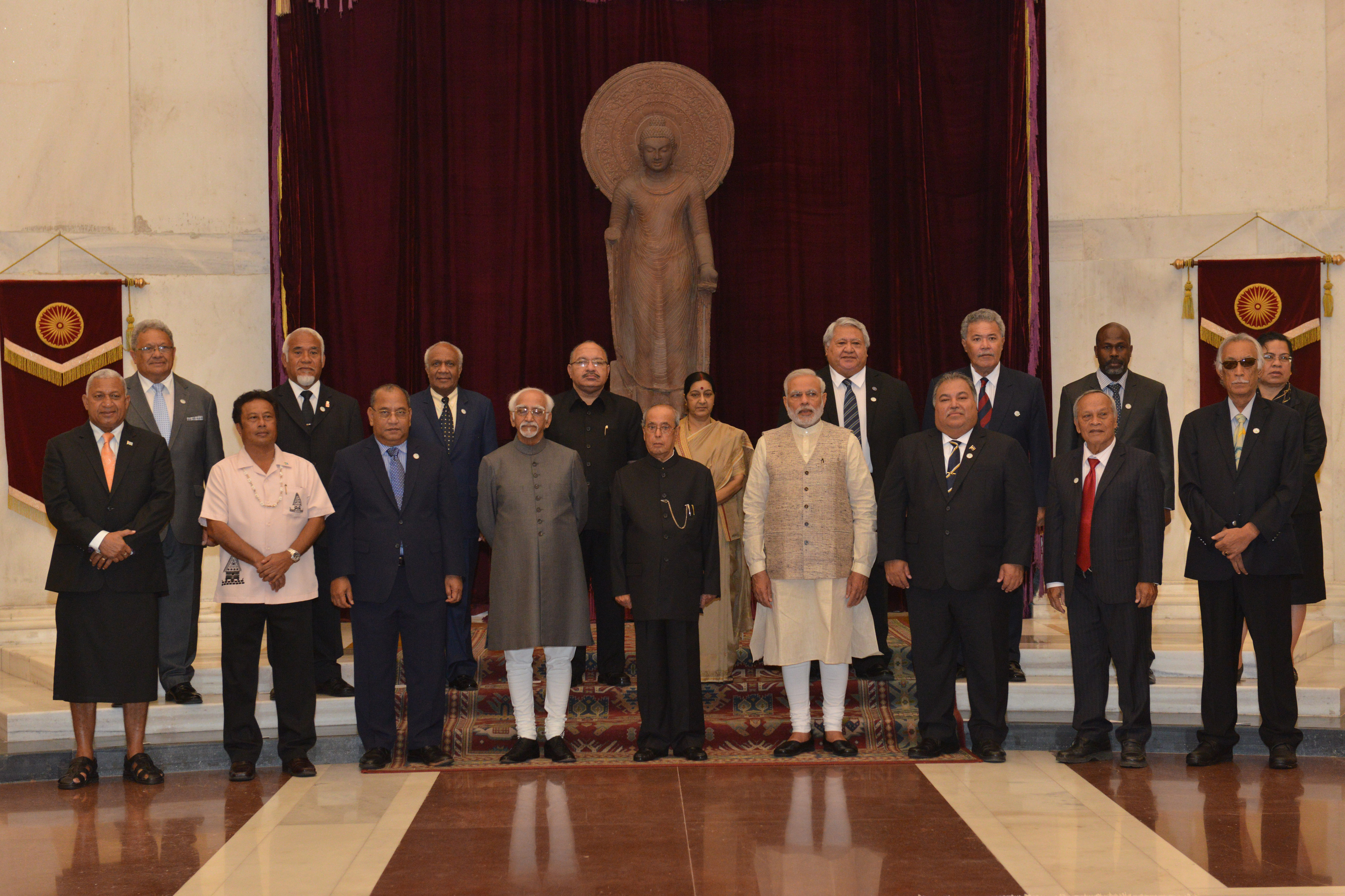 The President of India, Shri Pranab Mukherjee with Heads of State/Government participating in 2nd Summit of Forum for India-Pacific Island Countries (FIPIC) at Rashtrapati Bhavan on August 20, 2015.