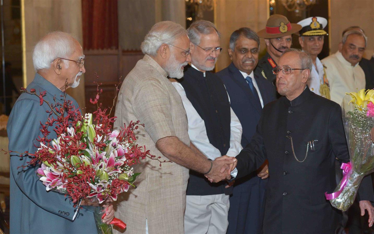 The President of India, Shri Pranab Mukherjee being bid farewell by the Prime Minister of India, Shri Narendra Modi at Rashtrapati Bhavan before his Departure on June 12, 2016 for his State Visits to Ghana, Cote d’ lovoire (Lvory Coast) and Republic of N 