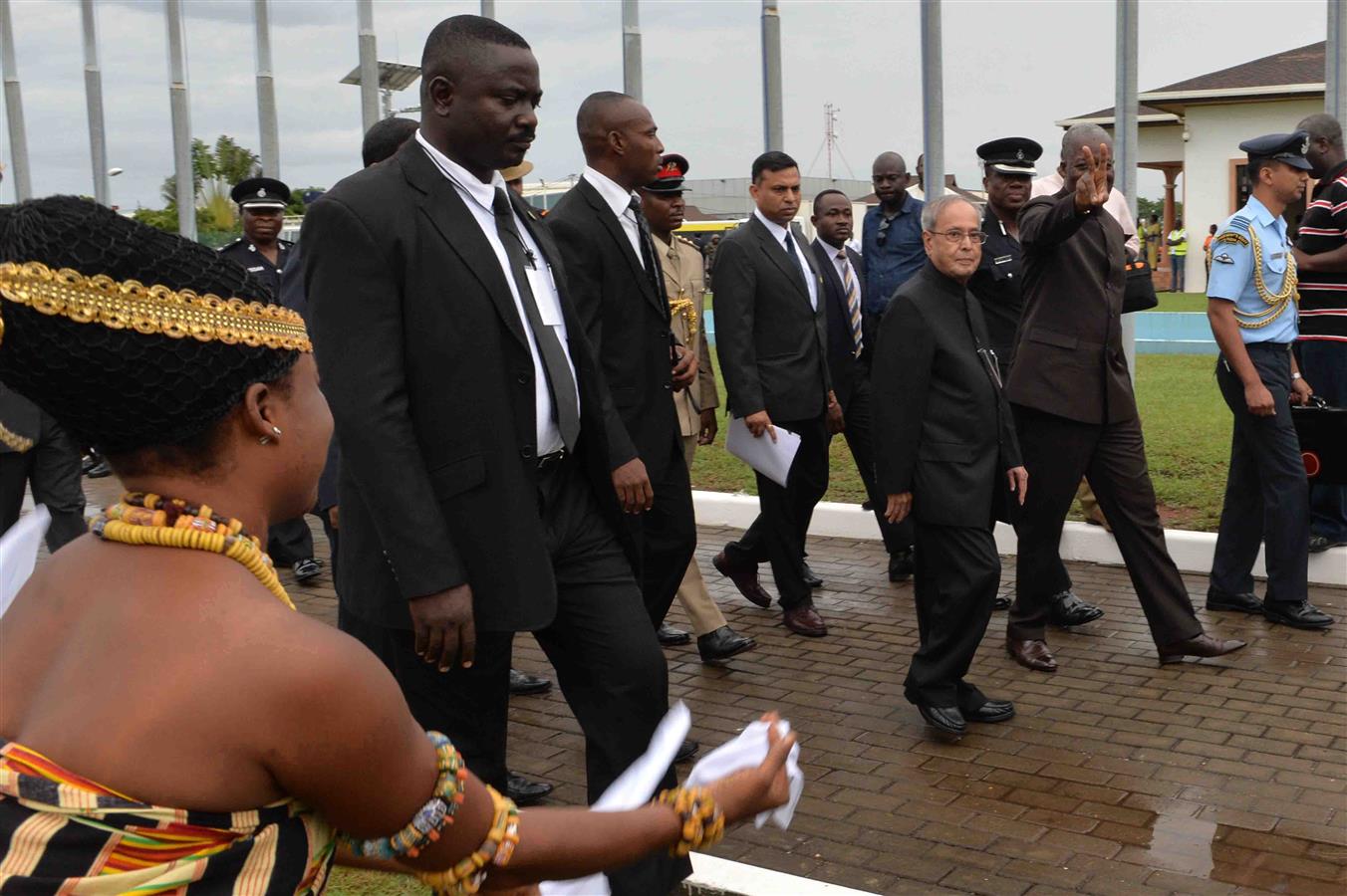 The President of India, Shri Pranab Mukherjee during his Ceremonial Welcome at Kotoka International Airport in Ghana (Accra) on June 12, 2016. 