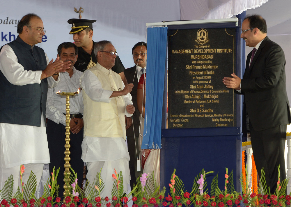 The President of India, Shri Pranab Mukherjee inaugurating the new campus of the Management Development Institute (MDI), Murshidabad at Jangipur in West Bengal on August 24, 2014. 